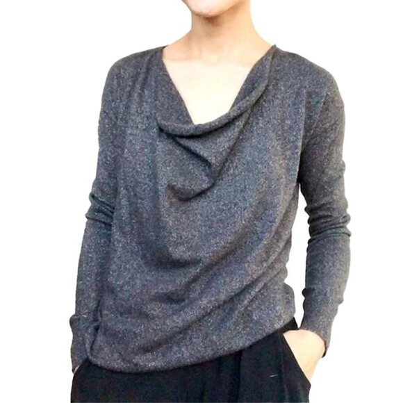 Demylee 100% Cashmere Grey Metallic Cowl Neck Long Sleeve Pullover Sweater XS - Picture 1 of 5